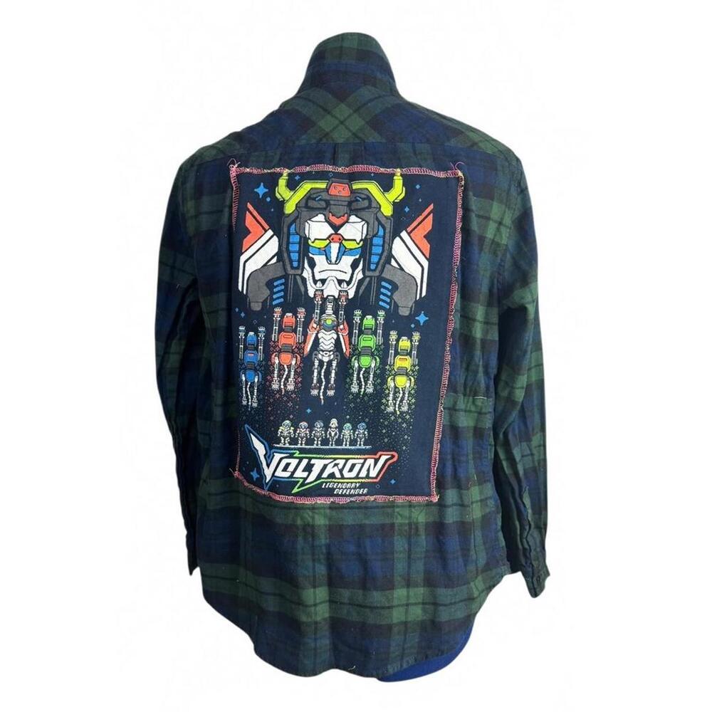 Voltron Legendary Defender Upcycled Plaid‎ Shirt | Unisex Button-Up | Size M